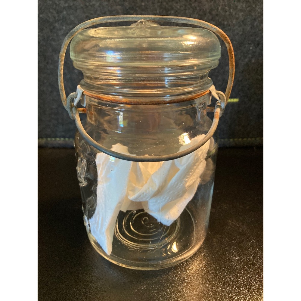 Vintage Ball Ideal Clear Glass Canning Jar with Glass Lid and Wire Bail 5.5in - Picture 4 of 8